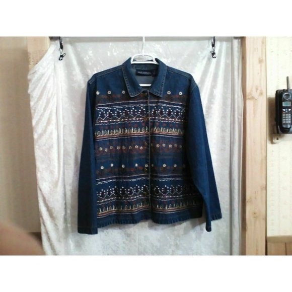 Jane Ashley Women's Shirt Embroidered Denim Cotton Long Sleeve Medium Blue Large - Picture 15 of 16